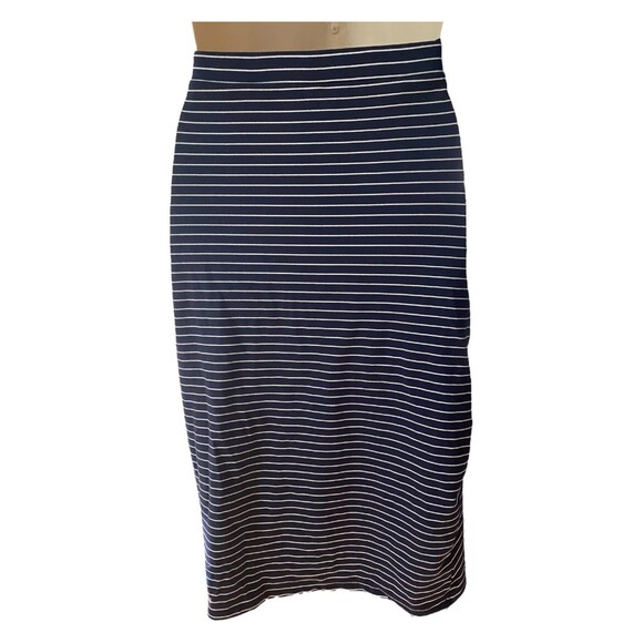 Leith Stretchy ruched sides tulip asymmetric skirt Navy White striped Small S - Picture 3 of 6